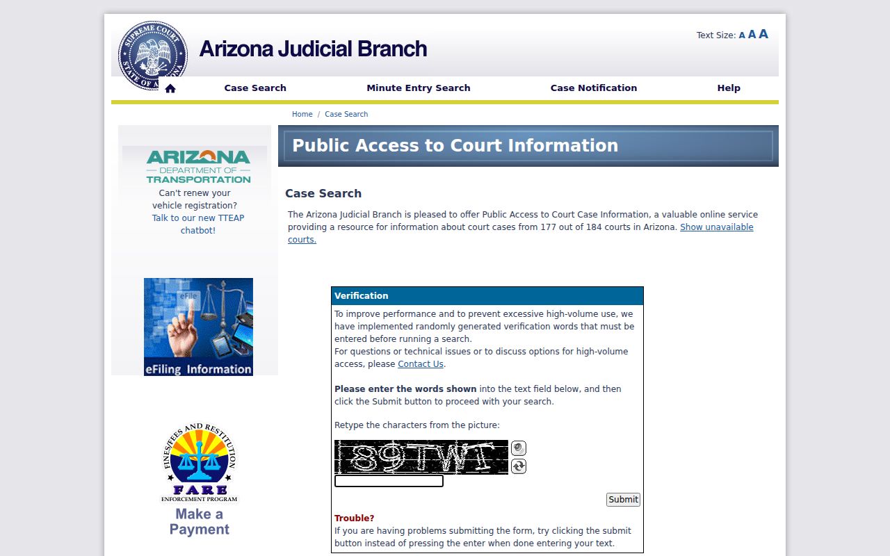 Gilbert resident lookup through Arizona Public Access case search