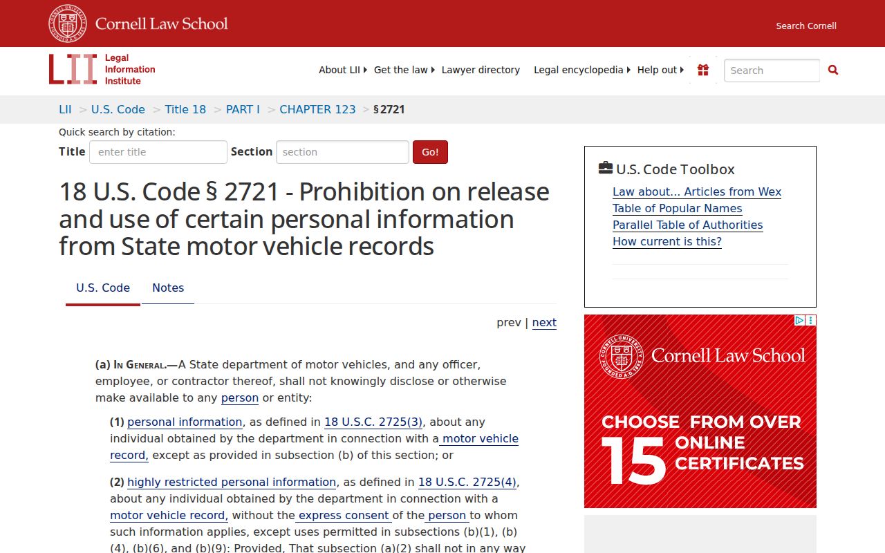 Gilbert street directory federal motor vehicle privacy rules